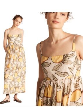Rebecca Taylor Lemon Print Maxi Dress – Size 10 – Flowy & Feminine 🍋